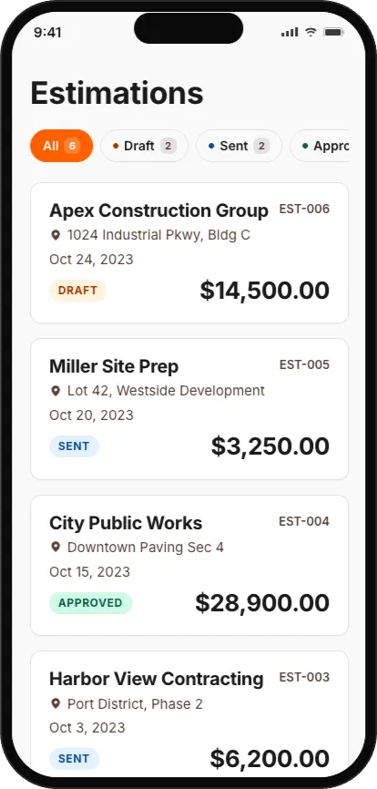 TapInvoice estimates list