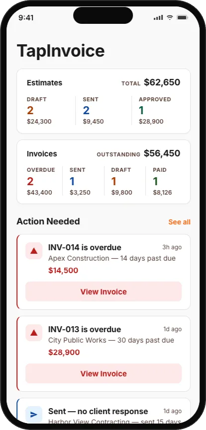 TapInvoice home screen
